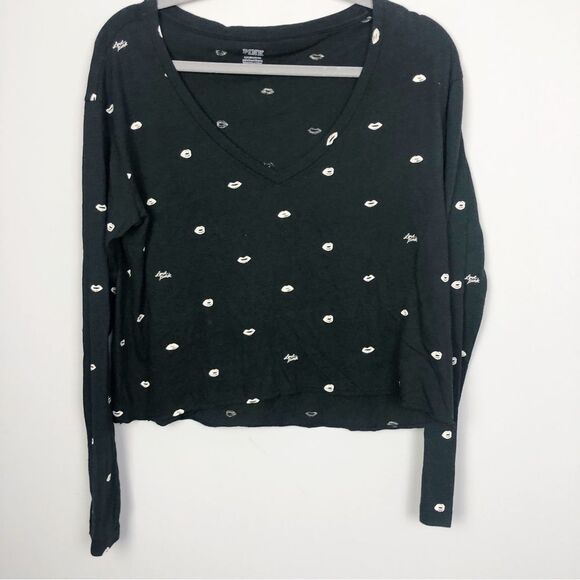 VICTORIA’S SECRET PINK | Girlfriend Lip Print Long Sleeve Crop Tee Women’s Small - Picture 2 of 7